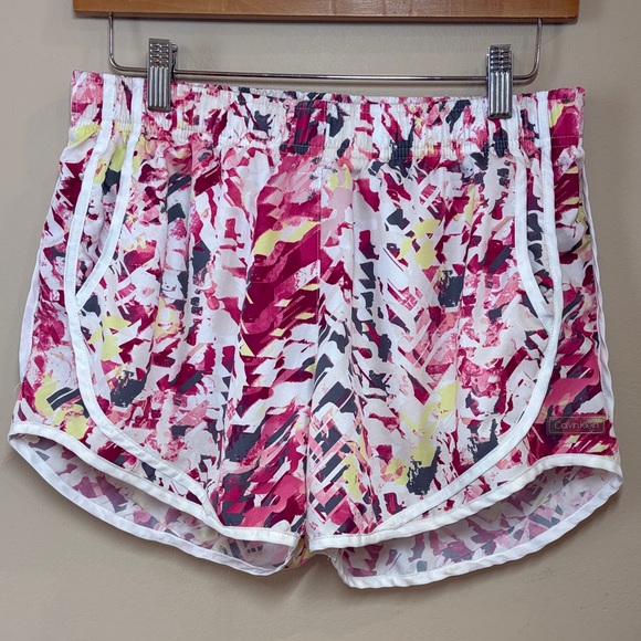 Calvin Klein Women's Abstract Athletic Shorts - Pink, Yellow, and Gray, Medium - Picture 1 of 8